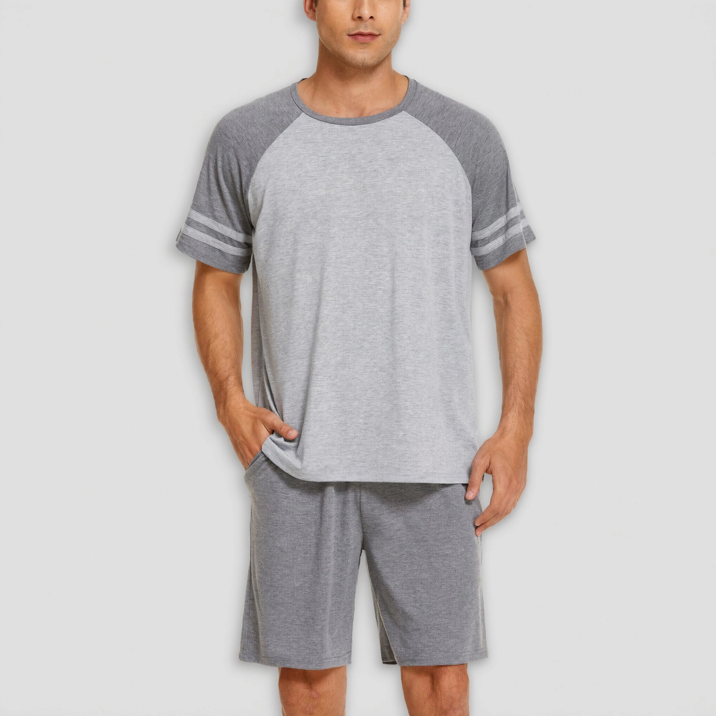 Ekouaer Mens Pajama Short Sets Short Sleeve Crewneck Pajama Lounge Set Raglan Sleepwear