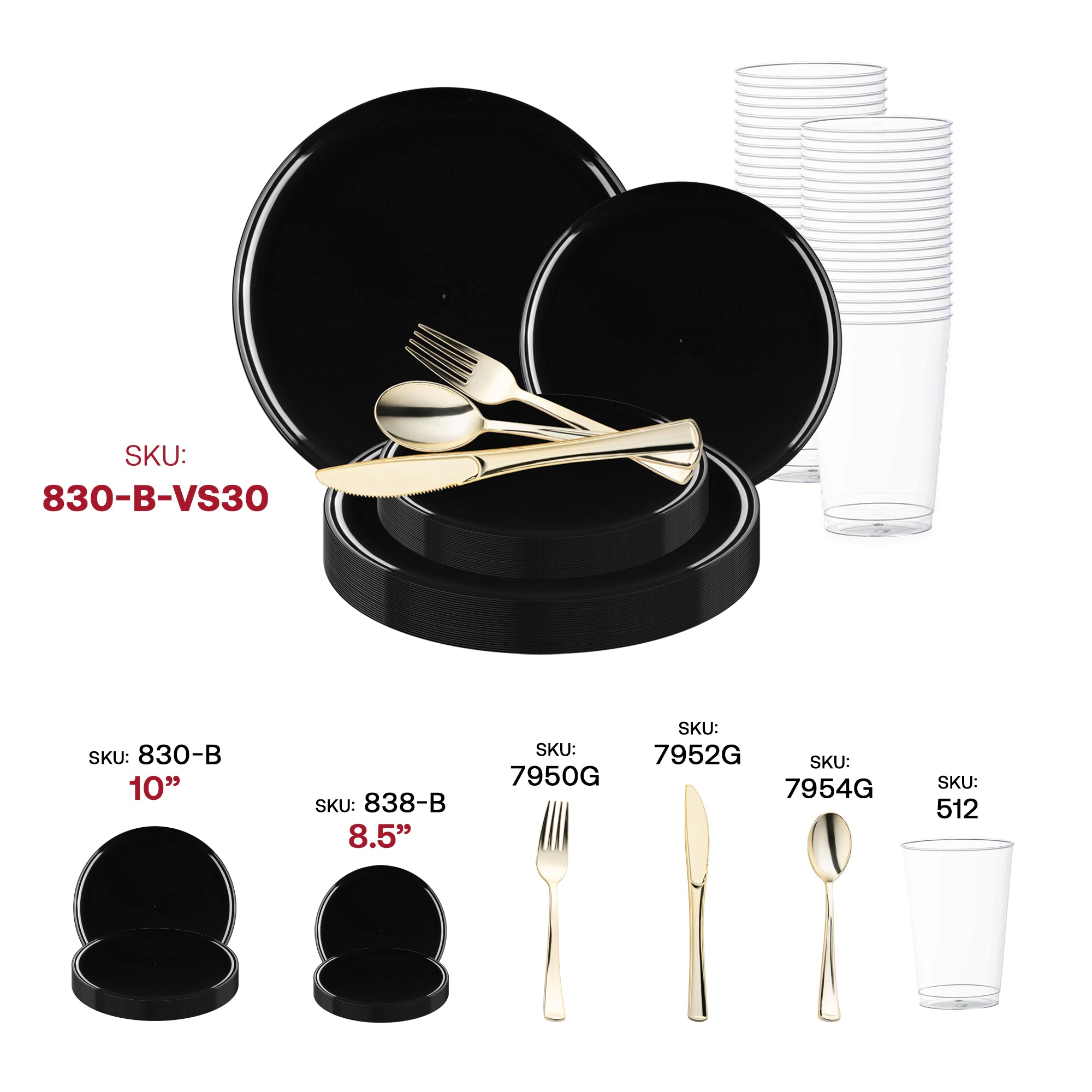 Smarty Had A Party Black Flat Round Disposable Plastic Wedding Value Set