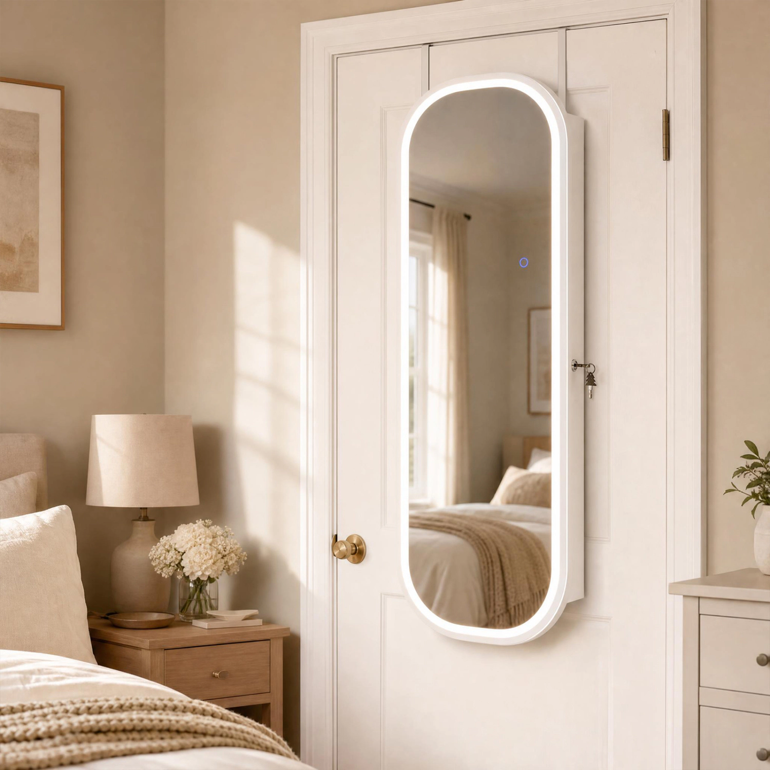 LJG Wall and Door Mounted Mirror Jewelry Cabinet with
