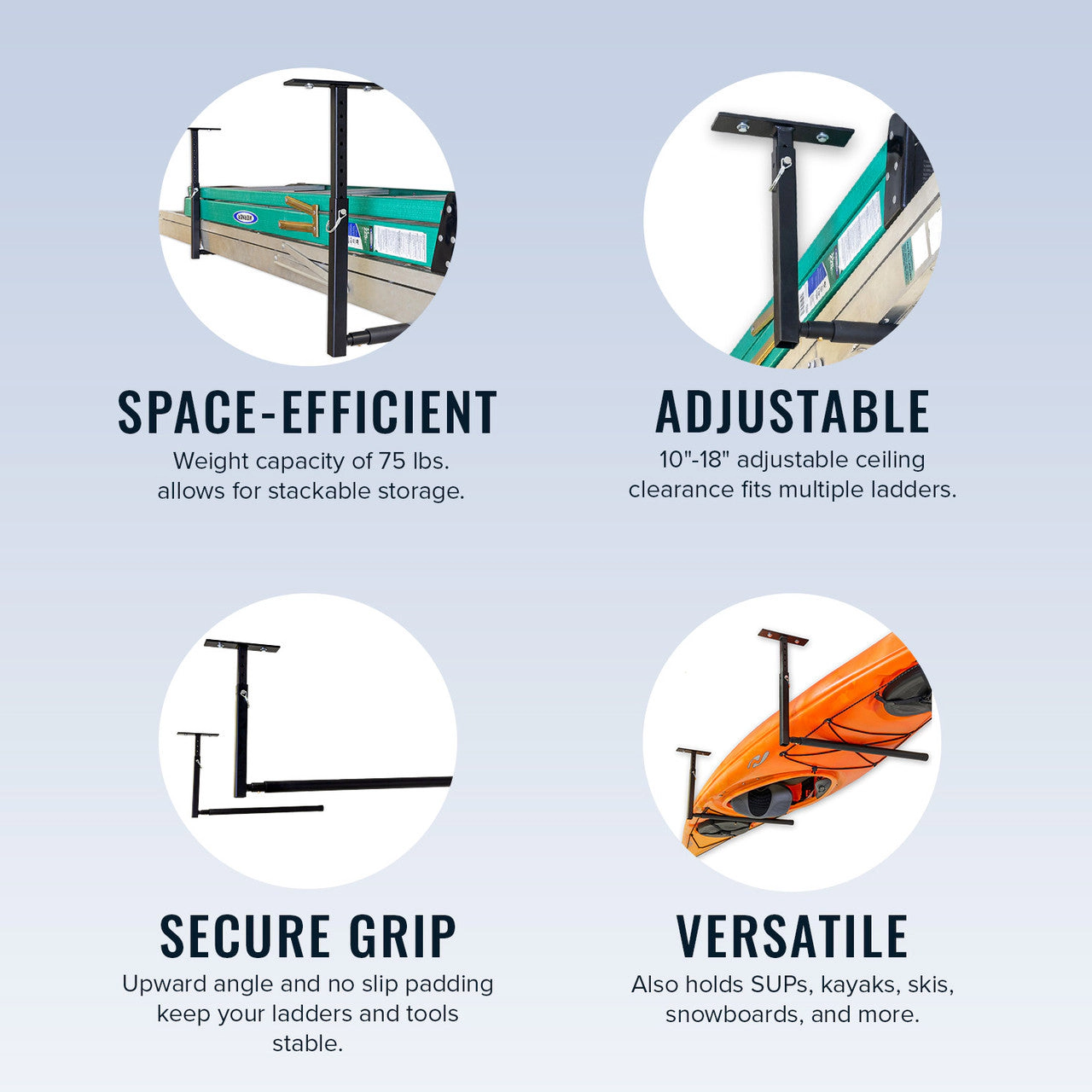 StoreYour Hi-Port 2 Ladder Ceiling Storage Rack, Single Sided, Holds 75 lbs