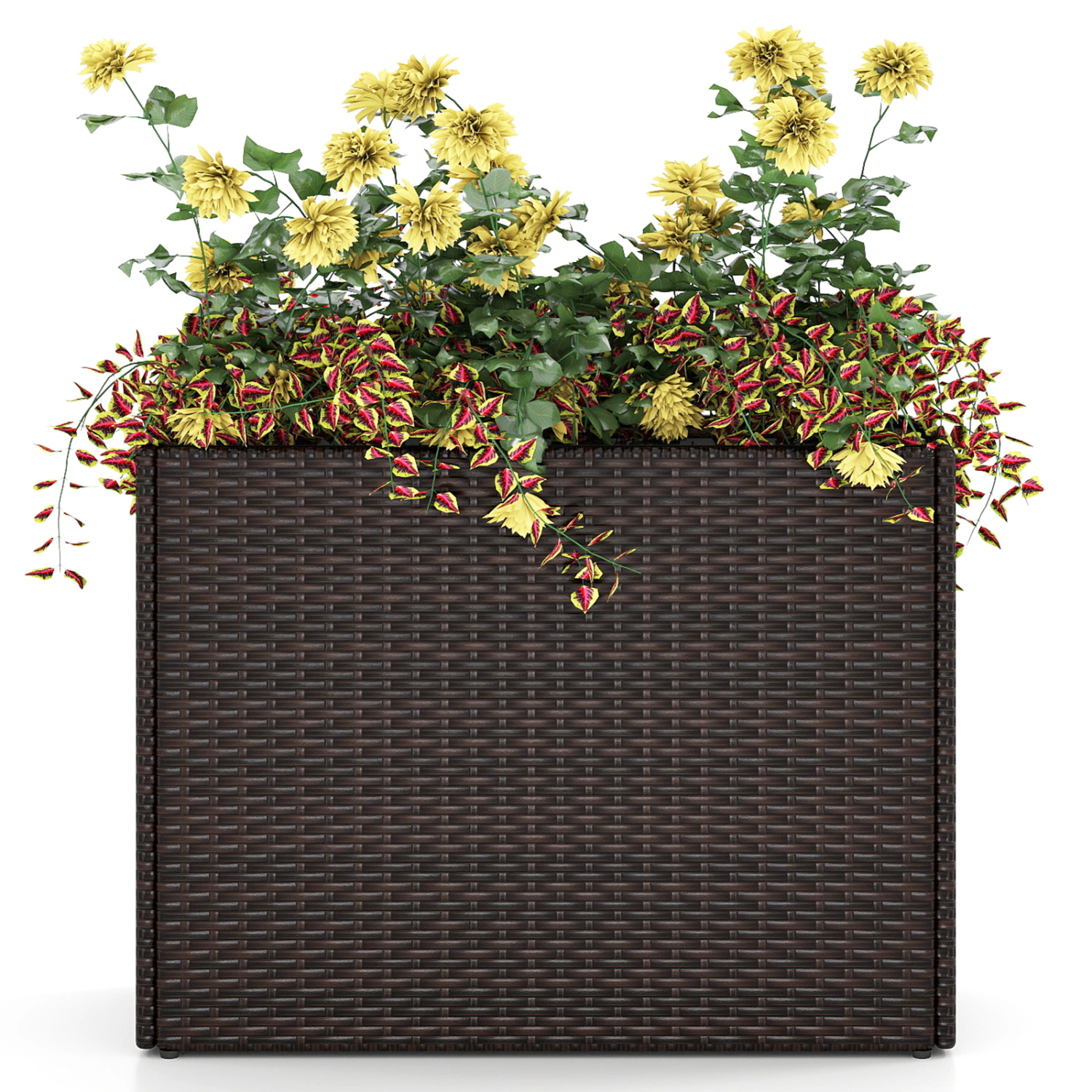 LJG 24 Inch Tall Raised Garden Bed All-Weather PE Rattan Wicker Flowerpot with Liner