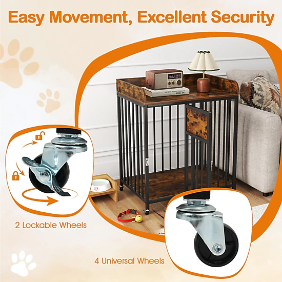SUGIFT 27.5-in Dog Crate End Table Kennel with Wheels 20-in D 33-in H ...