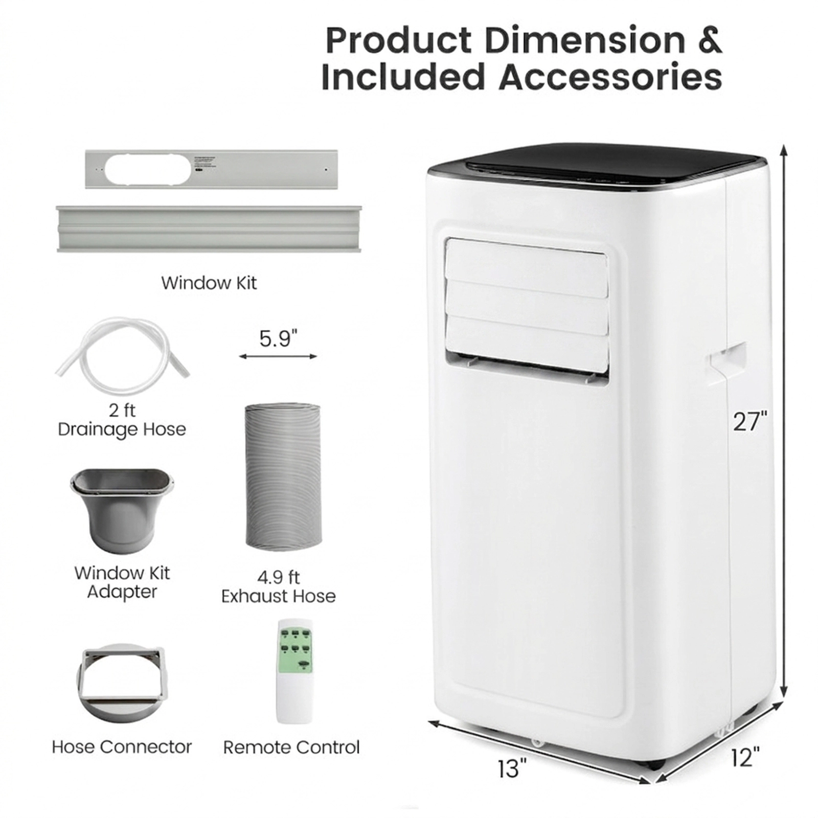 SUGIFT White 9000-BTU 3-in-1 Portable Air Conditioner with Dehumidifier and 24H Timer 13-in W 12-in D 27-in H