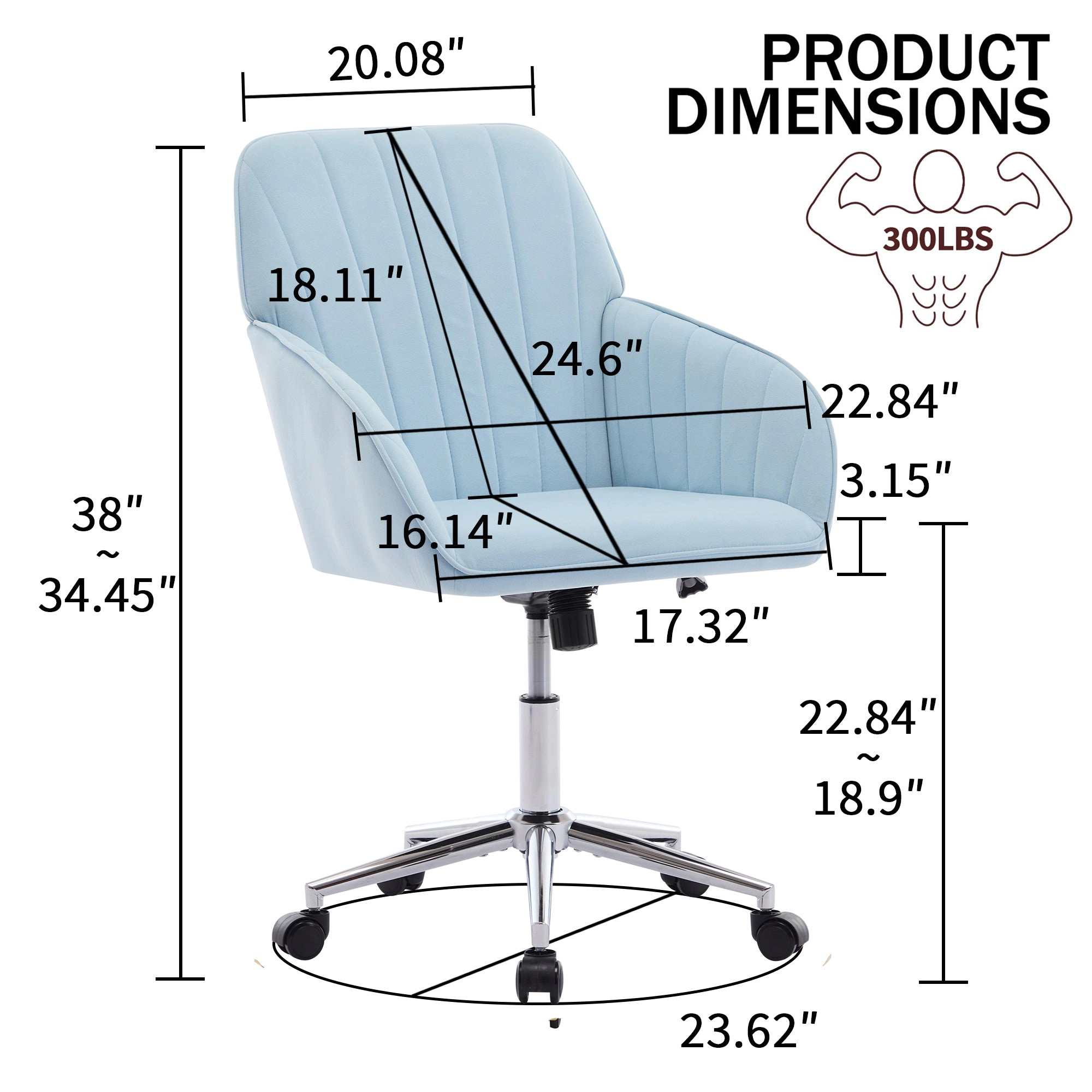 Platinum-Level Office Chairs Baby Blue Velvet Office Chair Ergonomic Adjustable Swivel