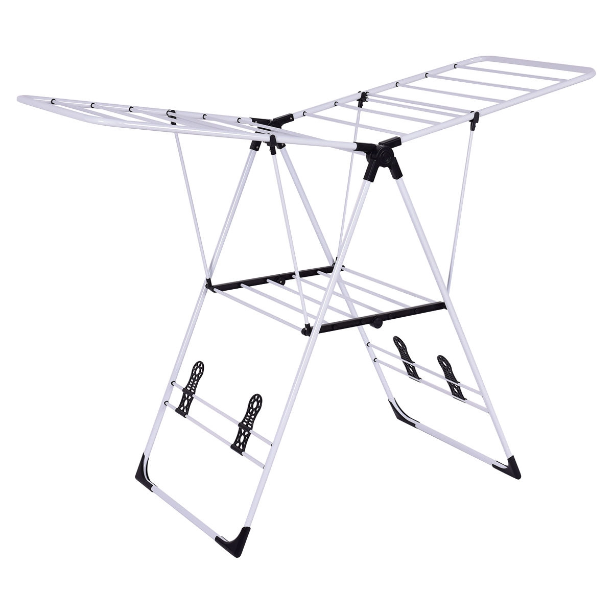 SUGIFT Portable Laundry Clothes Drying Rack White with Adjustable Support Wings