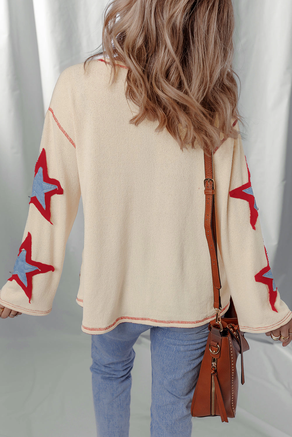 Threaded Pear Women's USA Patchwork Exposed Seam Long Sleeve Top