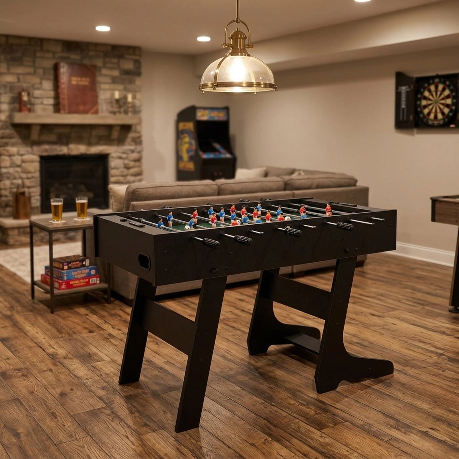 SUGIFT Folding Space-Saving Foosball Game Table with 22 Players Ages 8 and Up Black/Natural