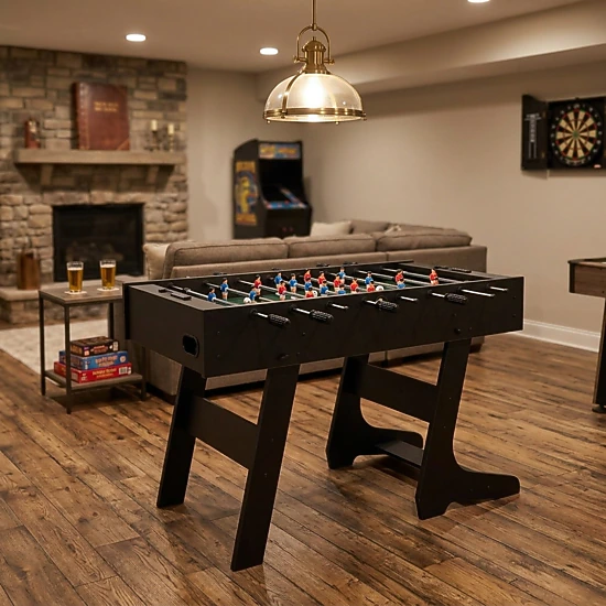 SUGIFT Folding Space-Saving Foosball Game Table with 22 Players Ages 8 and Up Black/Natural