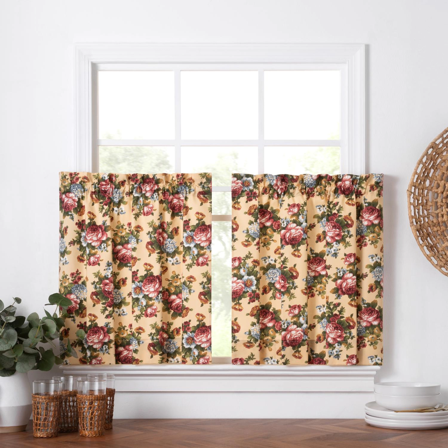 Ellis Bella Stylish Medium Scale Printed Floral Pattern 1.5 Rod Pocket Tier for Windows