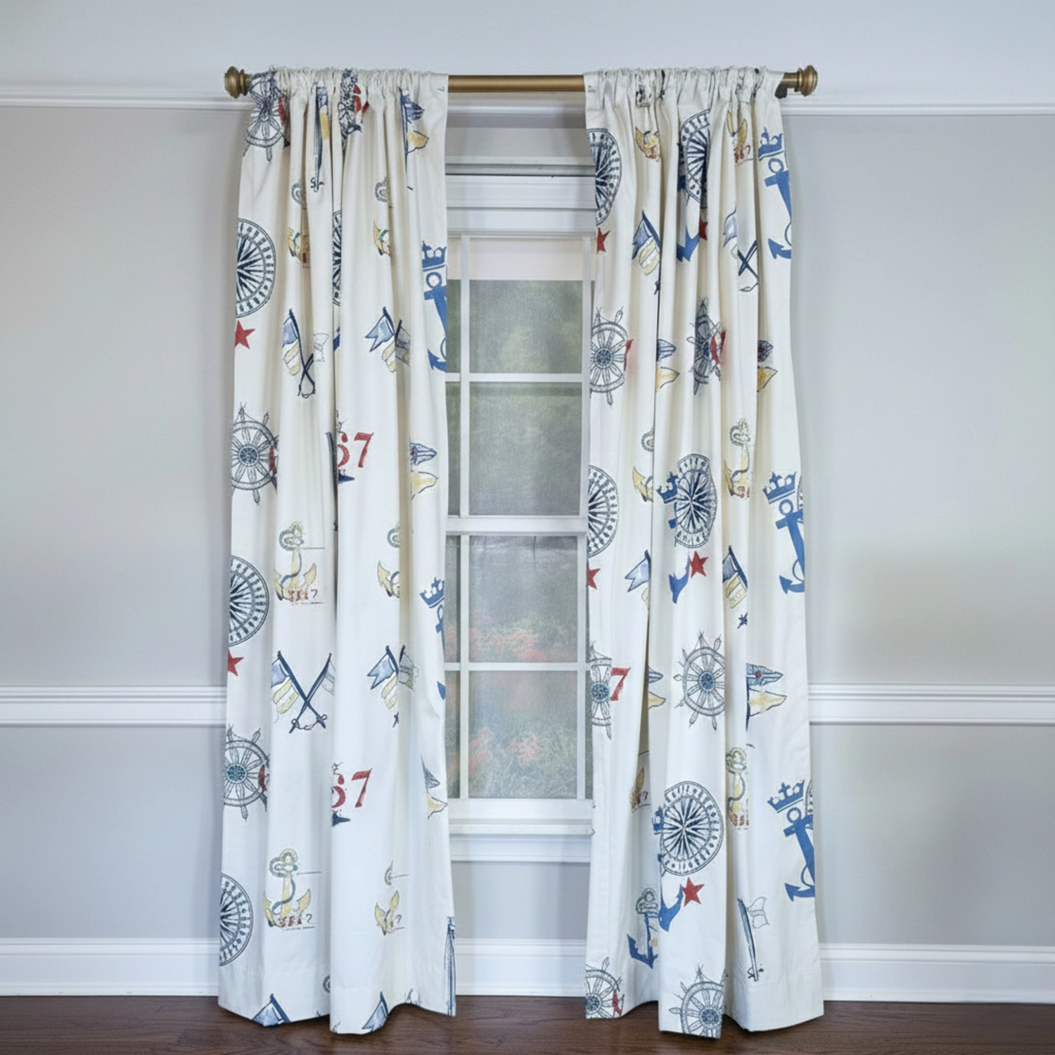 RLF Home Ralph Lauren Navigator 100% Cotton Rod Pocket Window Curtain set of 2 Panels 100" x 96" Off-White