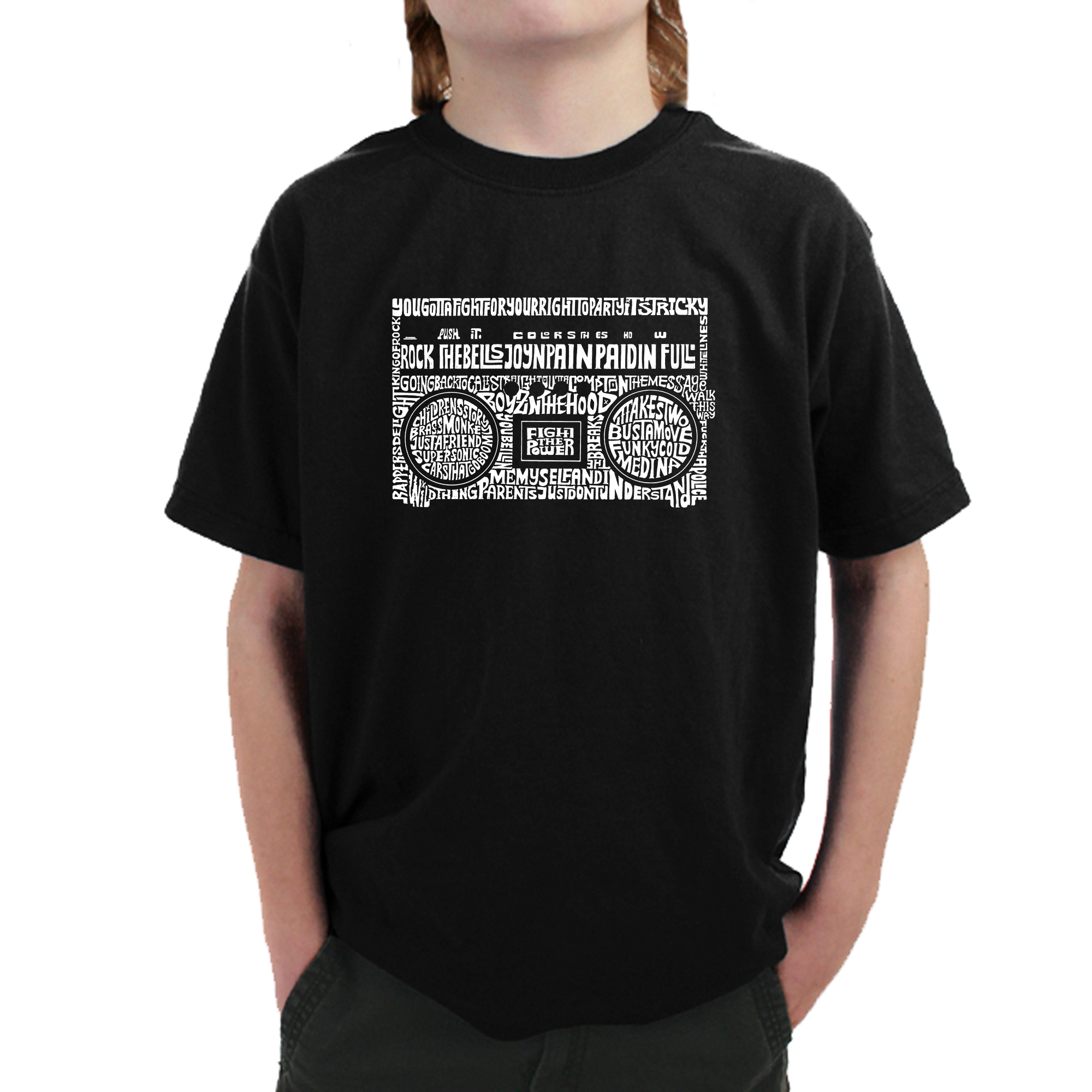 LA Pop Art Boy's Word T-Shirt - Greatest Rap Hits of The 1980's