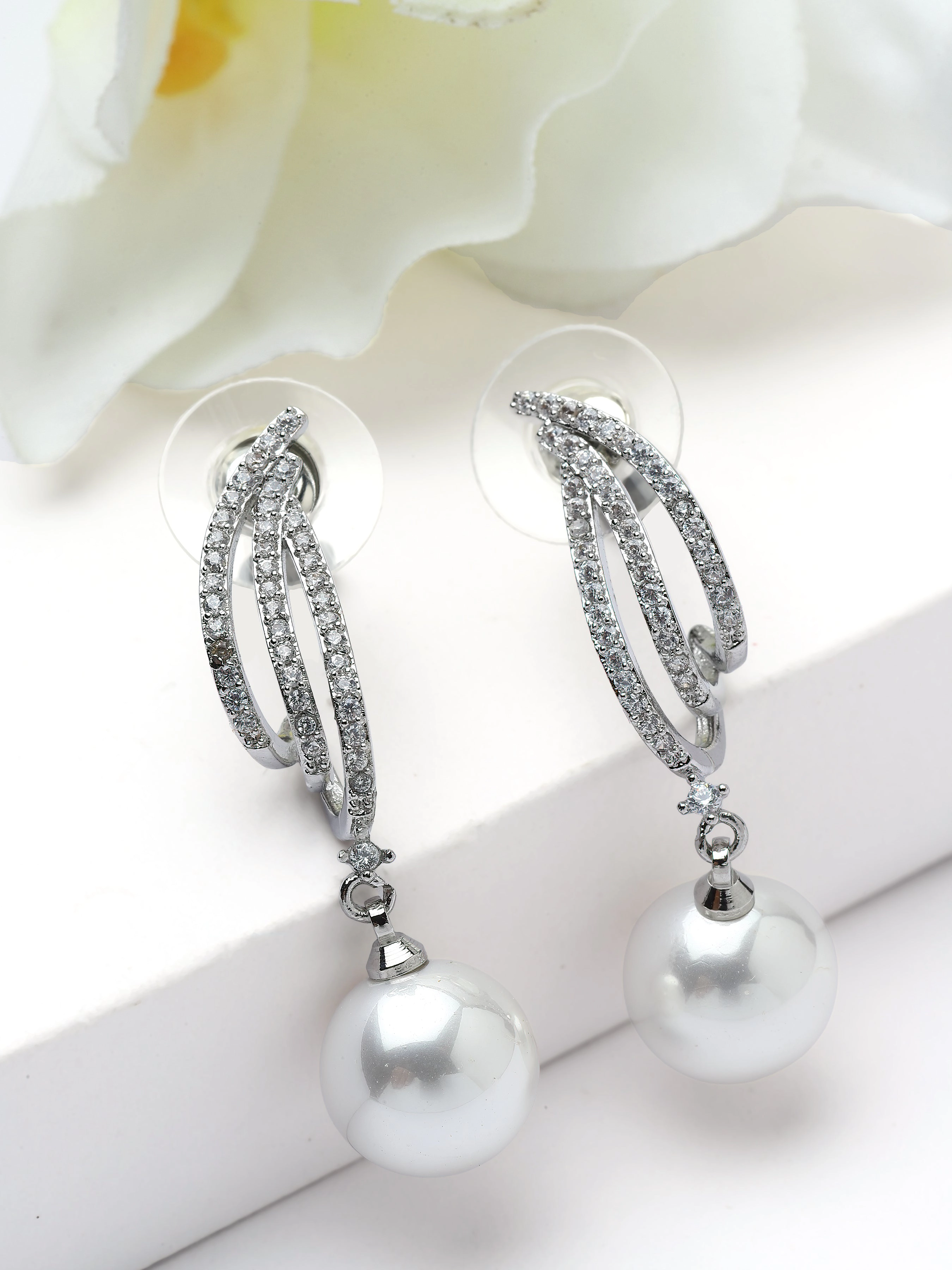 AGP PARIS Womens Curved Pavé Pearl Drop Earrings