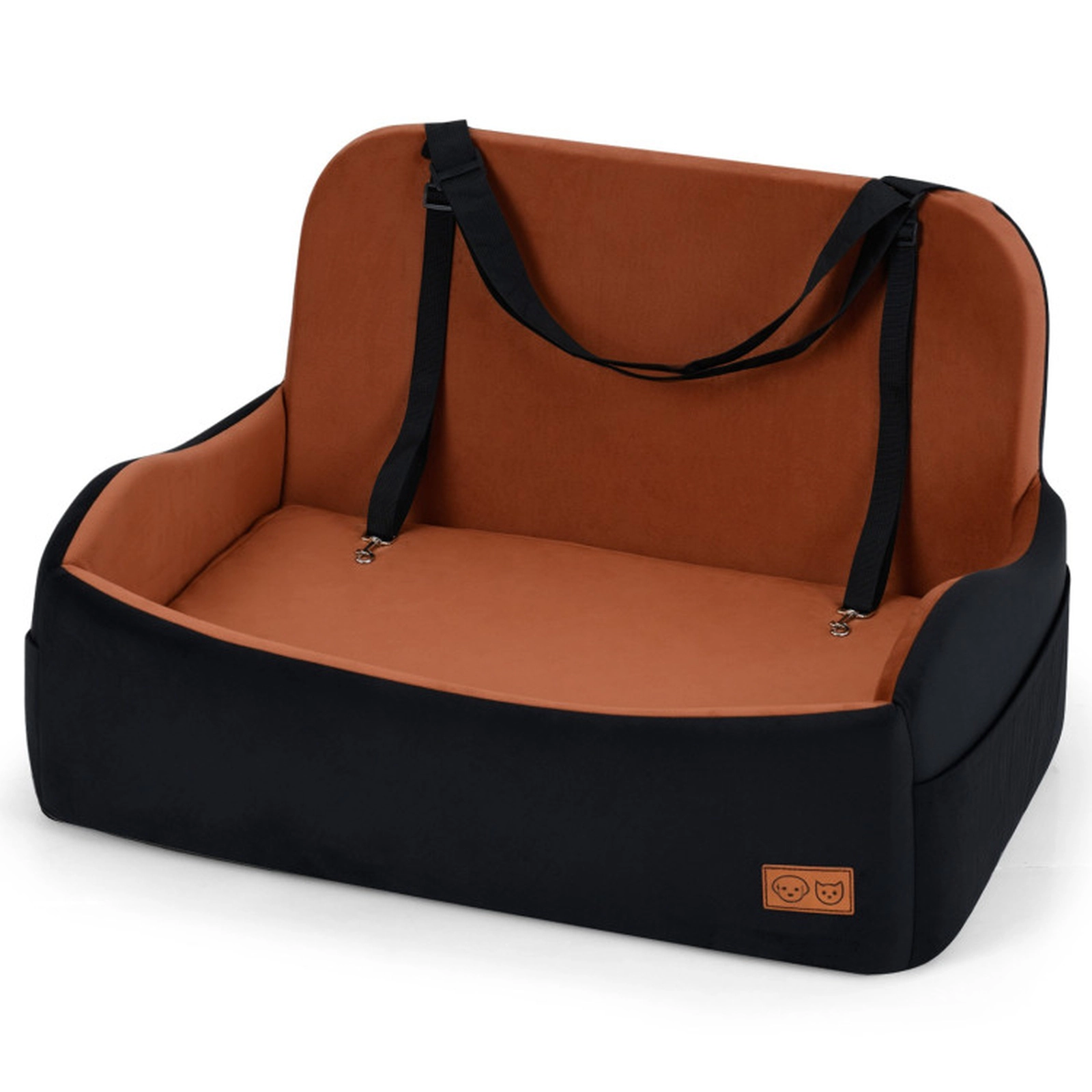 SUGIFT 32 x 21-in 55-lb Capacity Brown Elevated Foam Dog Booster Car Seat with 2 Safety Leashes and Side Pockets