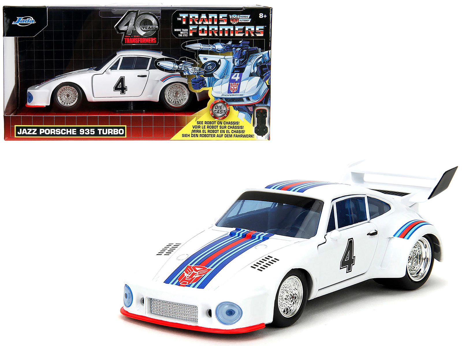 Jada Porsche 935 Turbo #4 "Jazz" White with Blue and Red Stripes "Transformers" "Hollywood Rides" Series 1/32