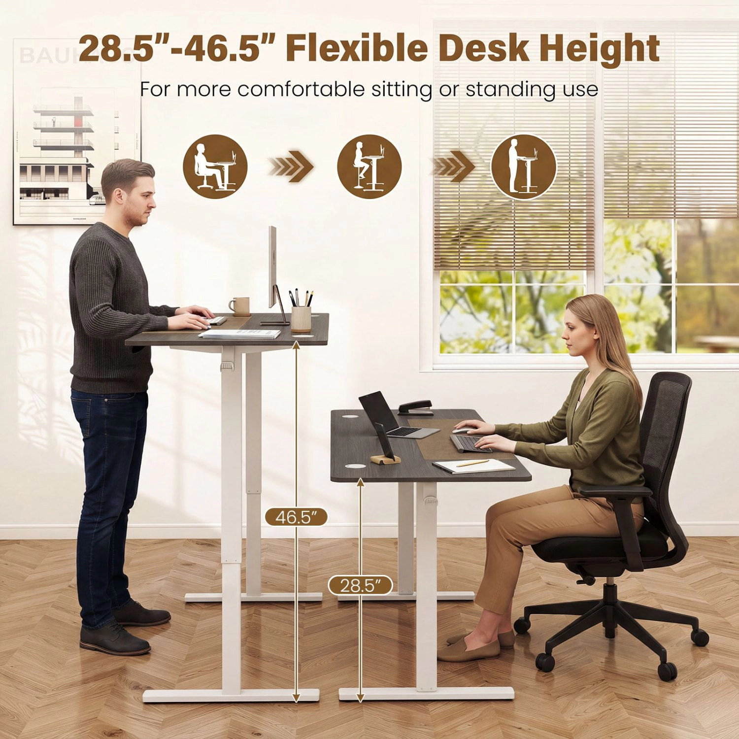 SlickBlue Height Adjustable Standing Desk with Quiet Motor and Hooks