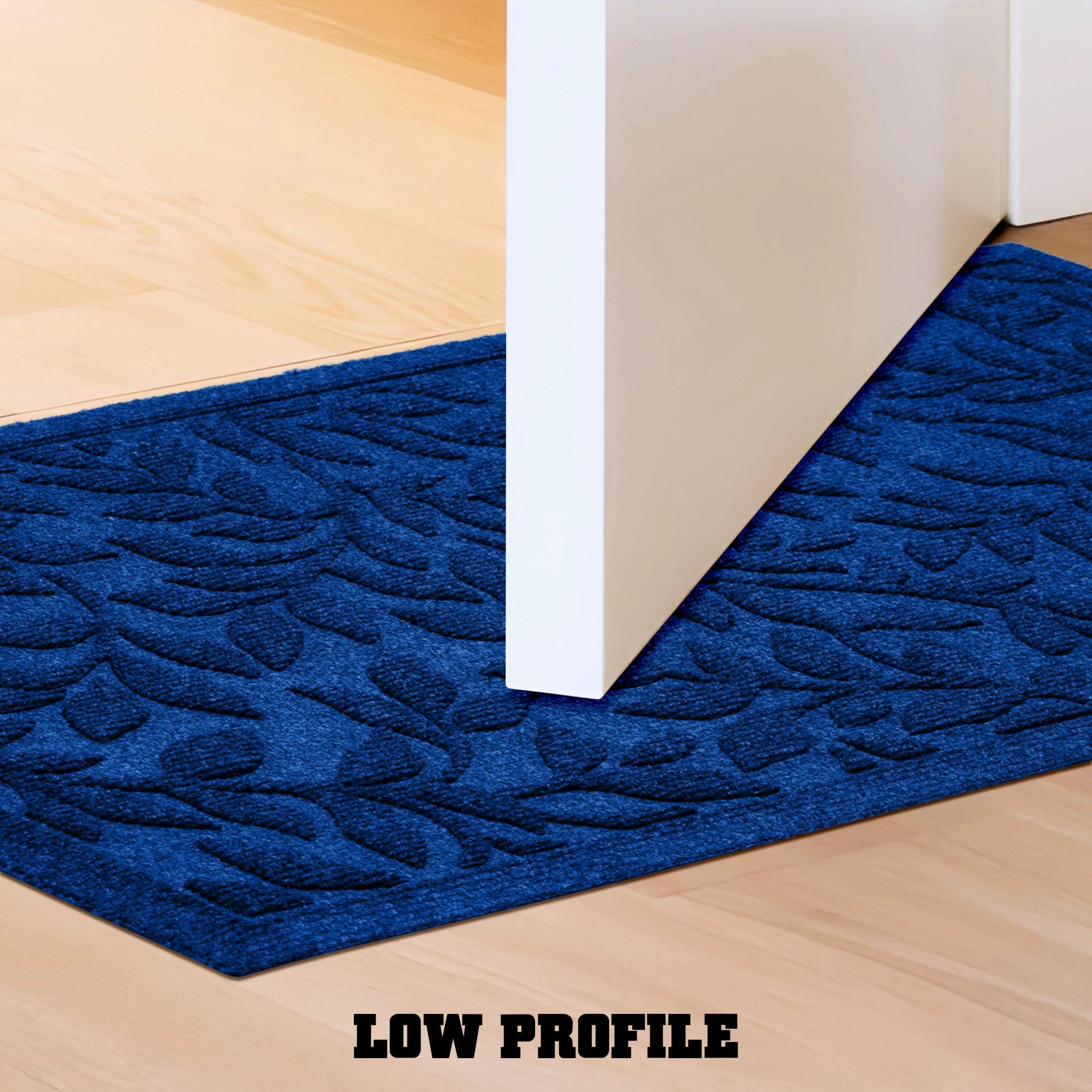 G128 Blue Leaves Doormat 23 x 35 in - Polypropylene Top, Natural Rubber Non-Slip, Indoor/Outdoor