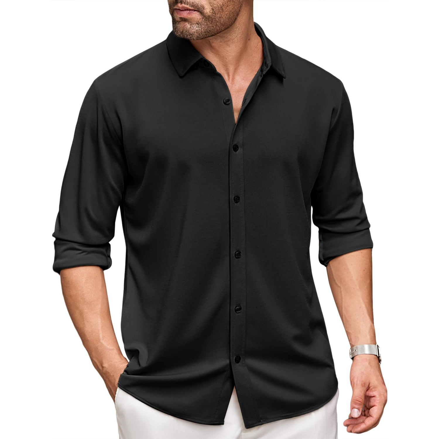 COOFANDY Mens Long Sleeve Button Down Shirts Classic Collar Dressy Casual Tops