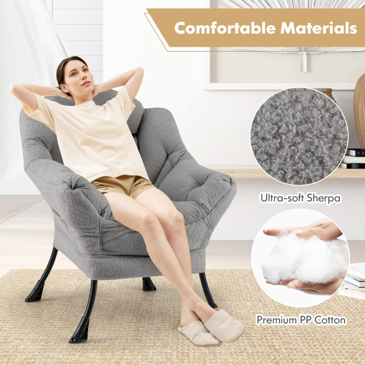 Hivvago Sherpa Upholsteredâ Accent Chairâ With Cozy Head Pillow-Gray
