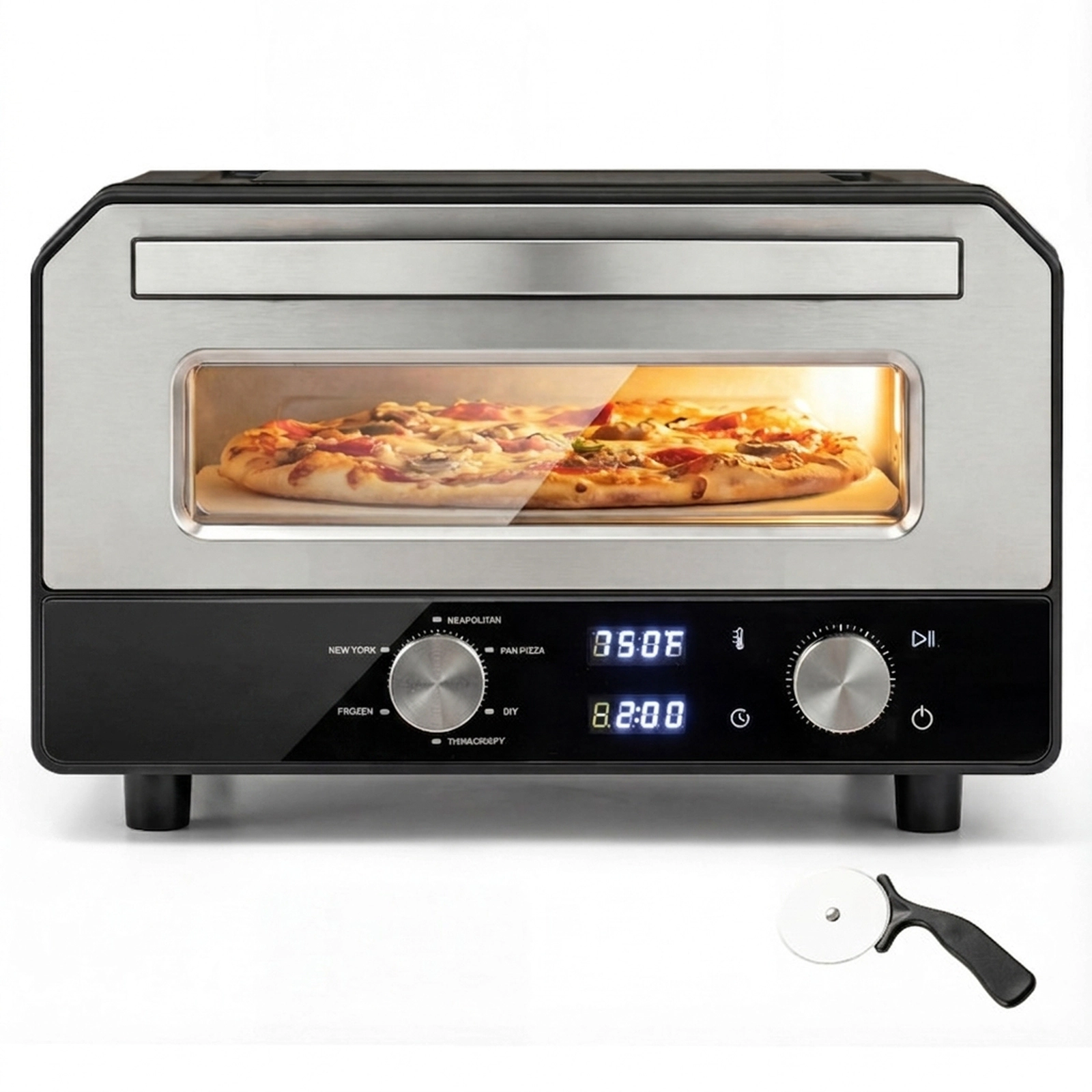 SUGIFT Rapid High Heat Indoor Electric Pizza Oven 1700W 175-750 F 6 Presets 12.5-in Stone for 12-in Pizzas Black