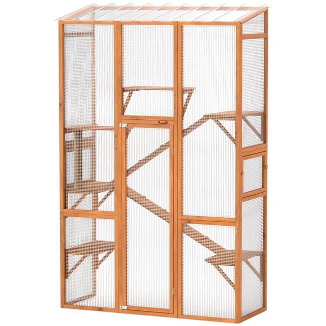 212 Main PawHut Outdoor Catio Cat Enclosure with 6 Platforms, Scratching Post & 2 Ramps, Orange