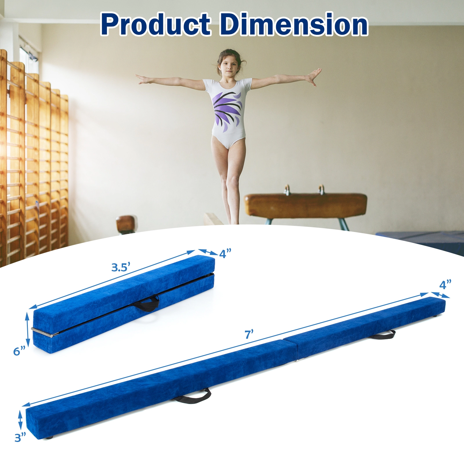 SUGIFT 7-ft Folding Portable Floor Balance Beam for Gymnasts 154-lb Capacity 82.5-in Training Yoga Balance Aid Blue