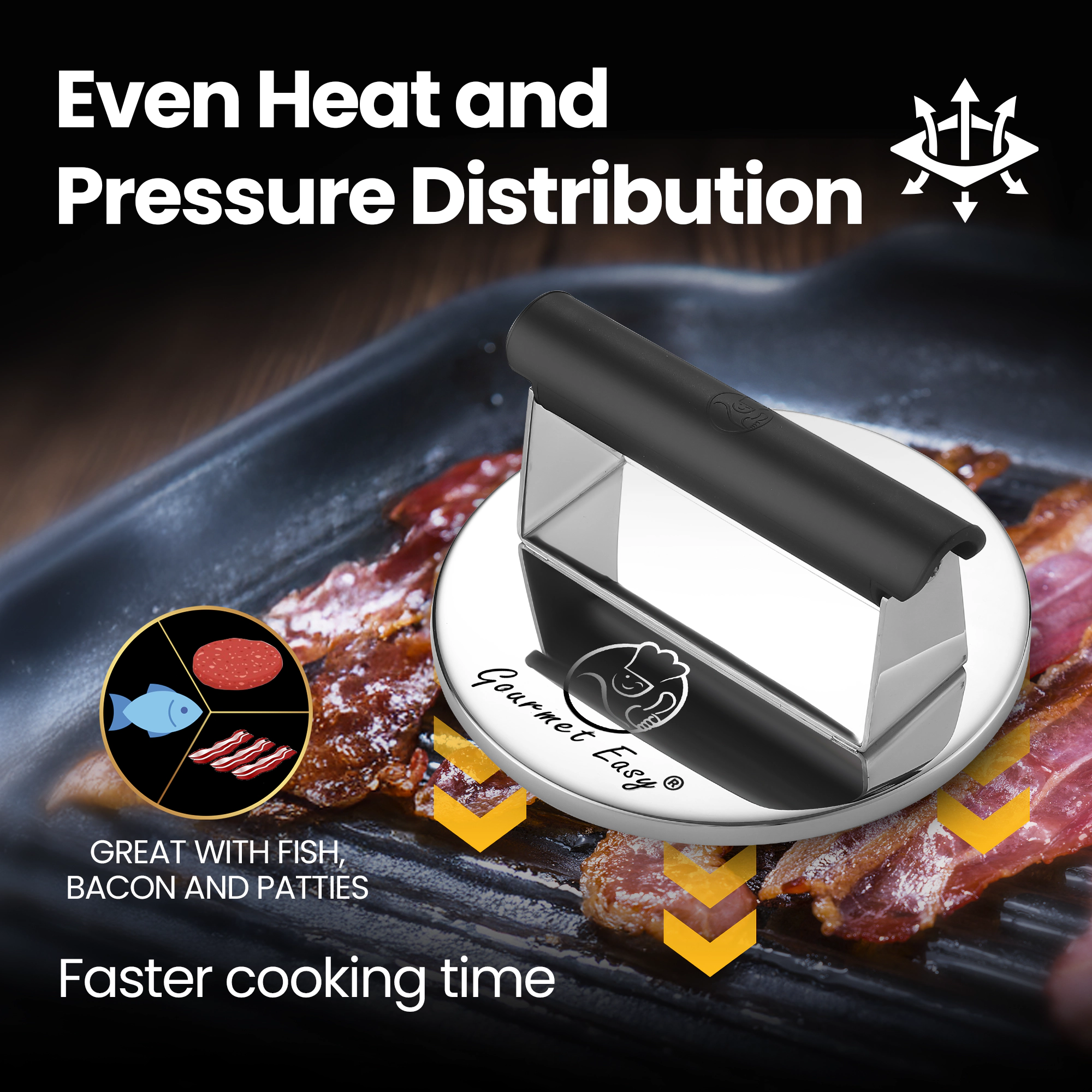 Gourmet Easy Smash Burger Press with Heat Resistant Handle, 2LBS Stainless Steel Burger Smasher