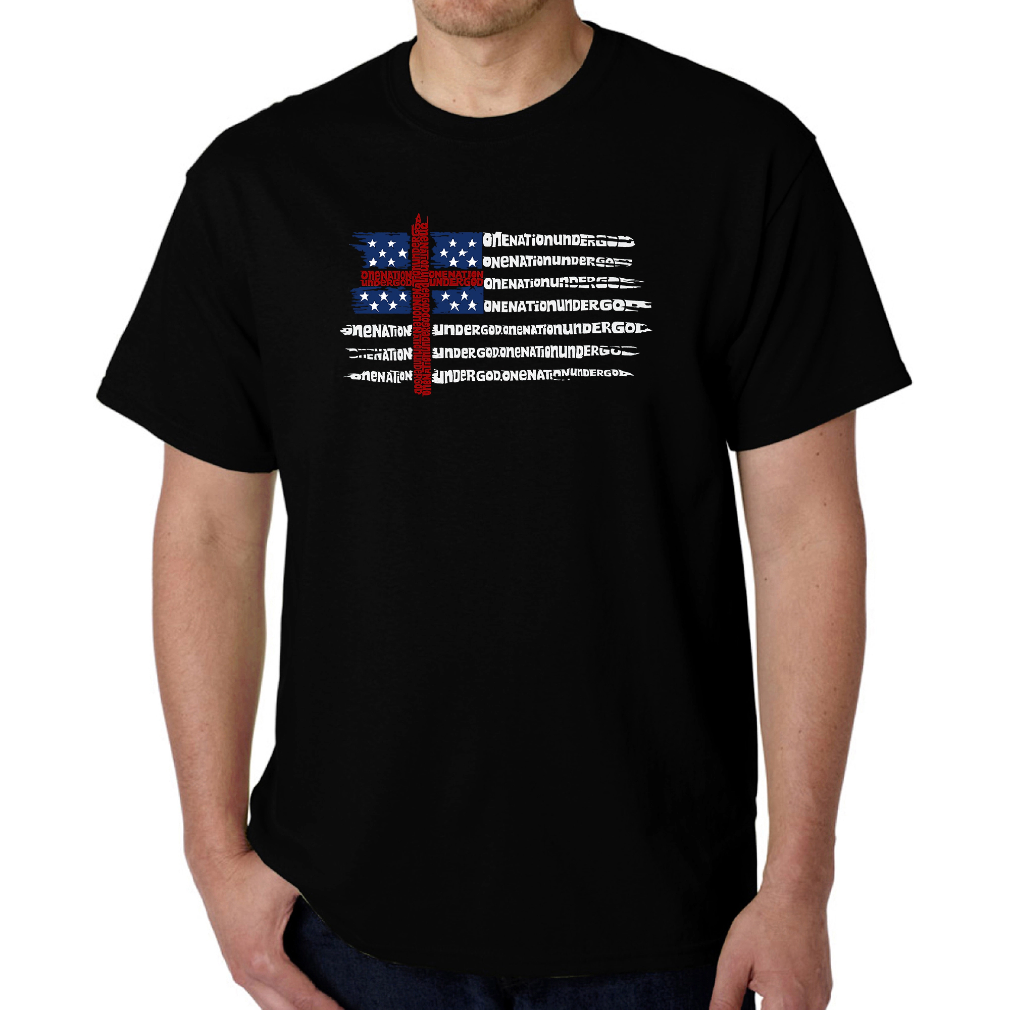 LA Pop Art Men's Word T-Shirt - One Nation Under God Flag