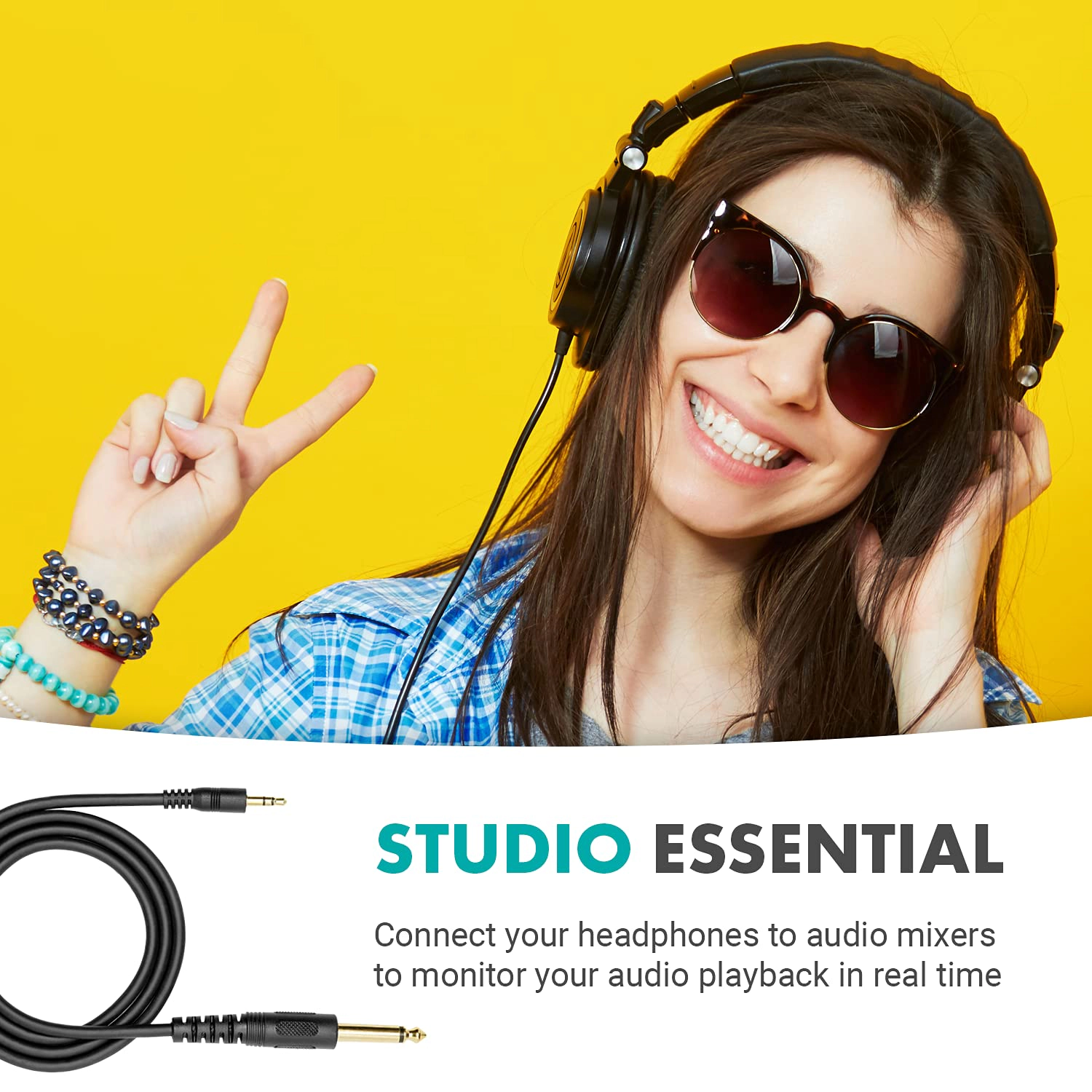 Movo WGA-1 6.35mm Guitar Cord to 3.5mm Extension TRS Male to Male Audio Cable - Perfect Speaker Cable, Aux Cord