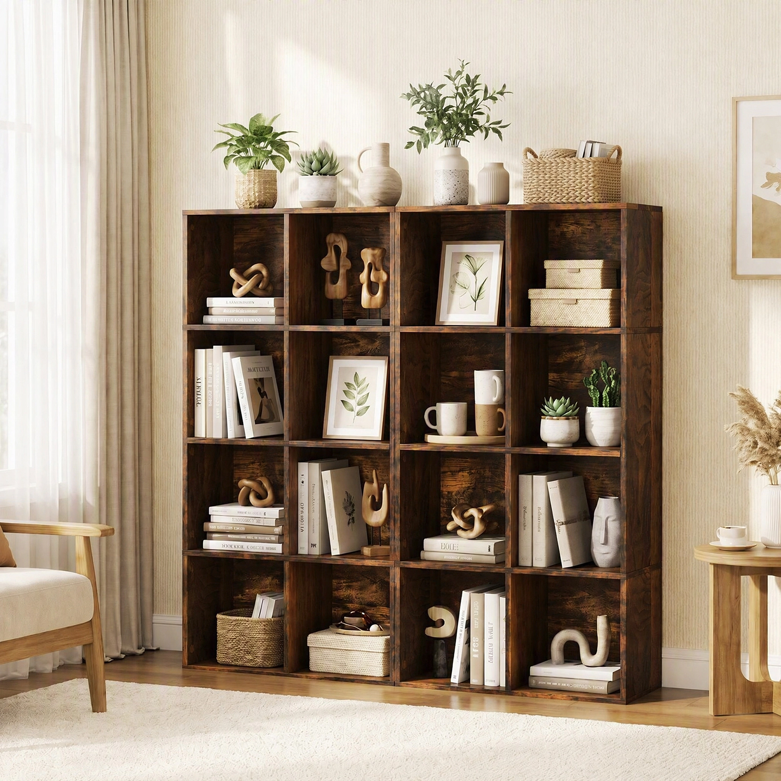 Costway 8-Cube Bookcase Bookshelf with 2 Anti-Tipping Kits Storage Organizer,Natural Natural