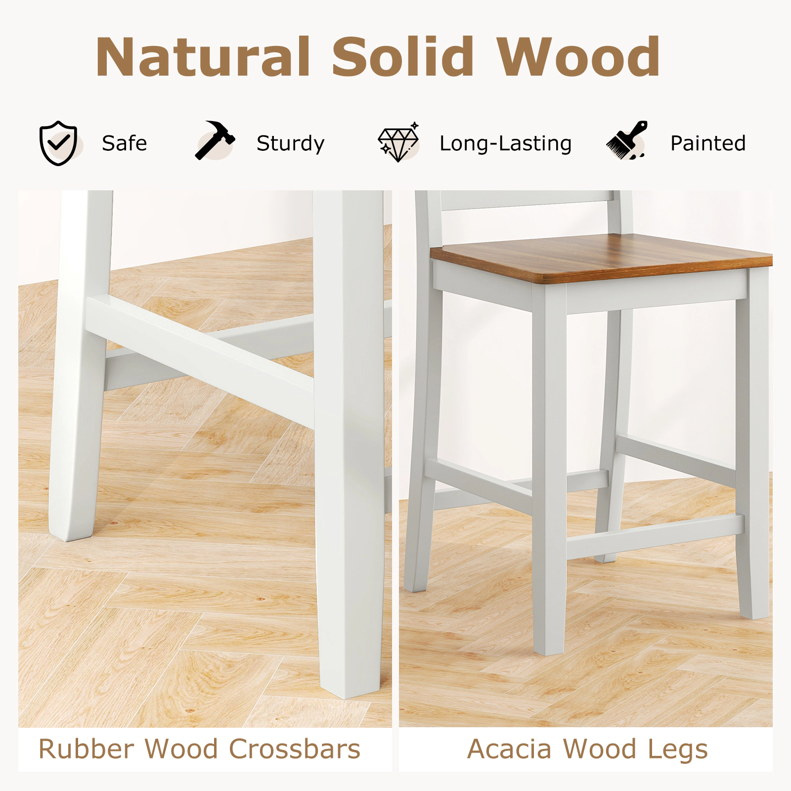 SUGIFT Set of 2 Wooden Counter Bar Stools with Inclined Backrest and Footrest 400-lb Capacity Gray & Walnut