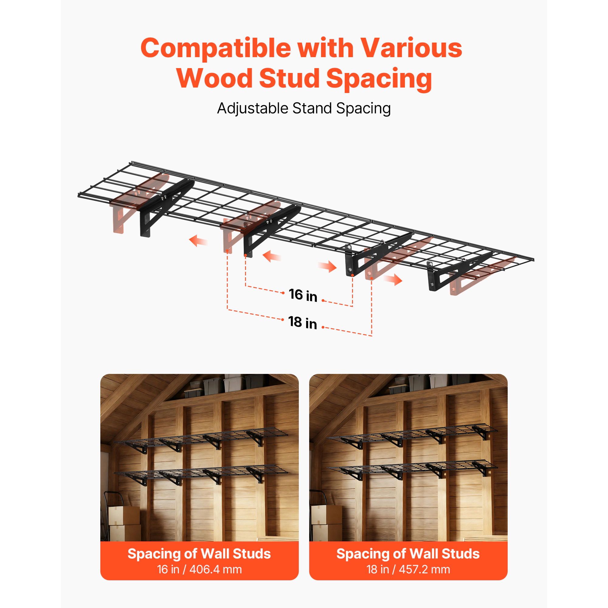 HONGGE Heavy Duty Wall Garage Shelving Steel Wall Mounted Shelving Unit Per Shelf Floating Storage Metal Rack for