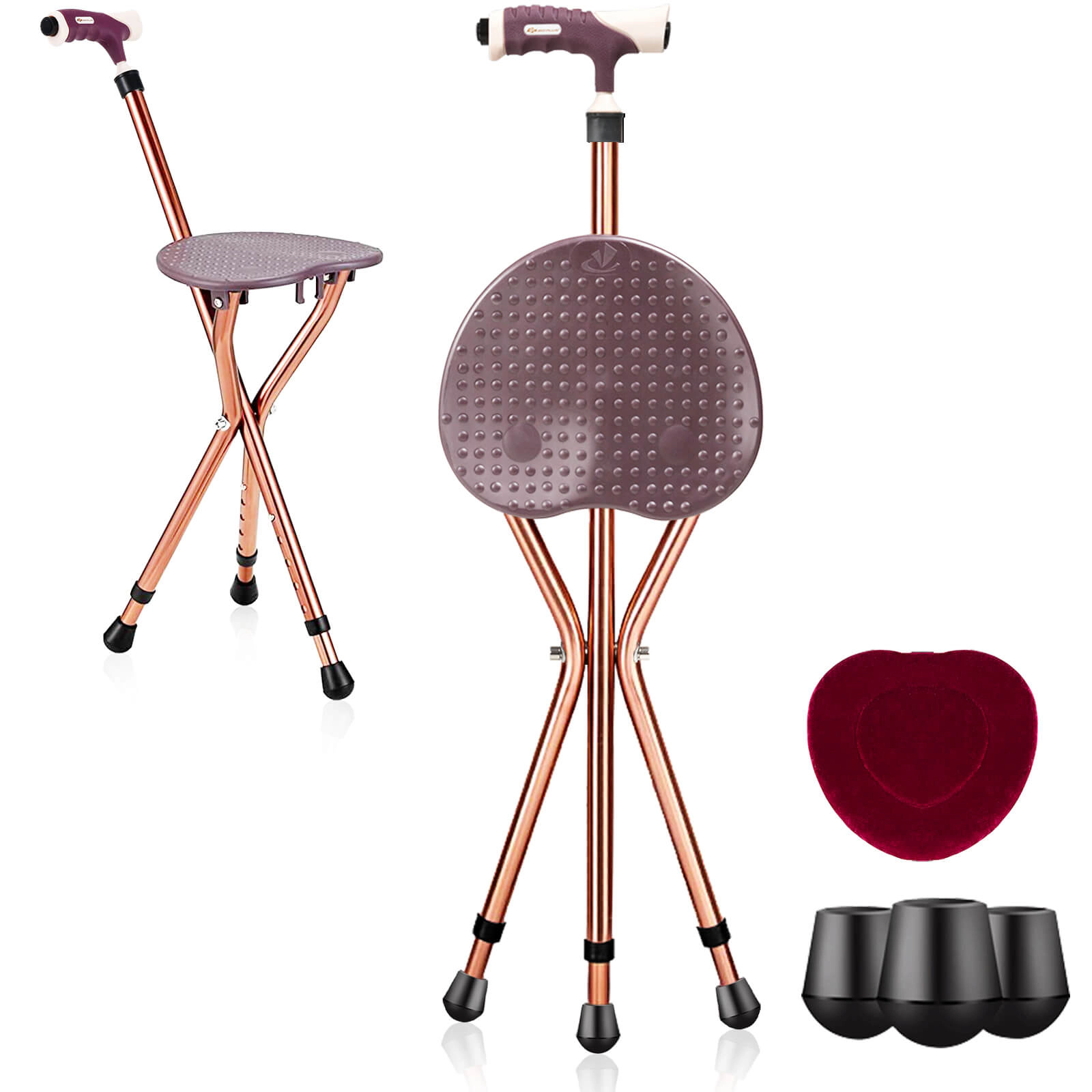 SUGIFT Brown Folding Walking Cane with Seat and LED Light 10-in W 8.5-in D 35.5-in H 220-lb User Capacity