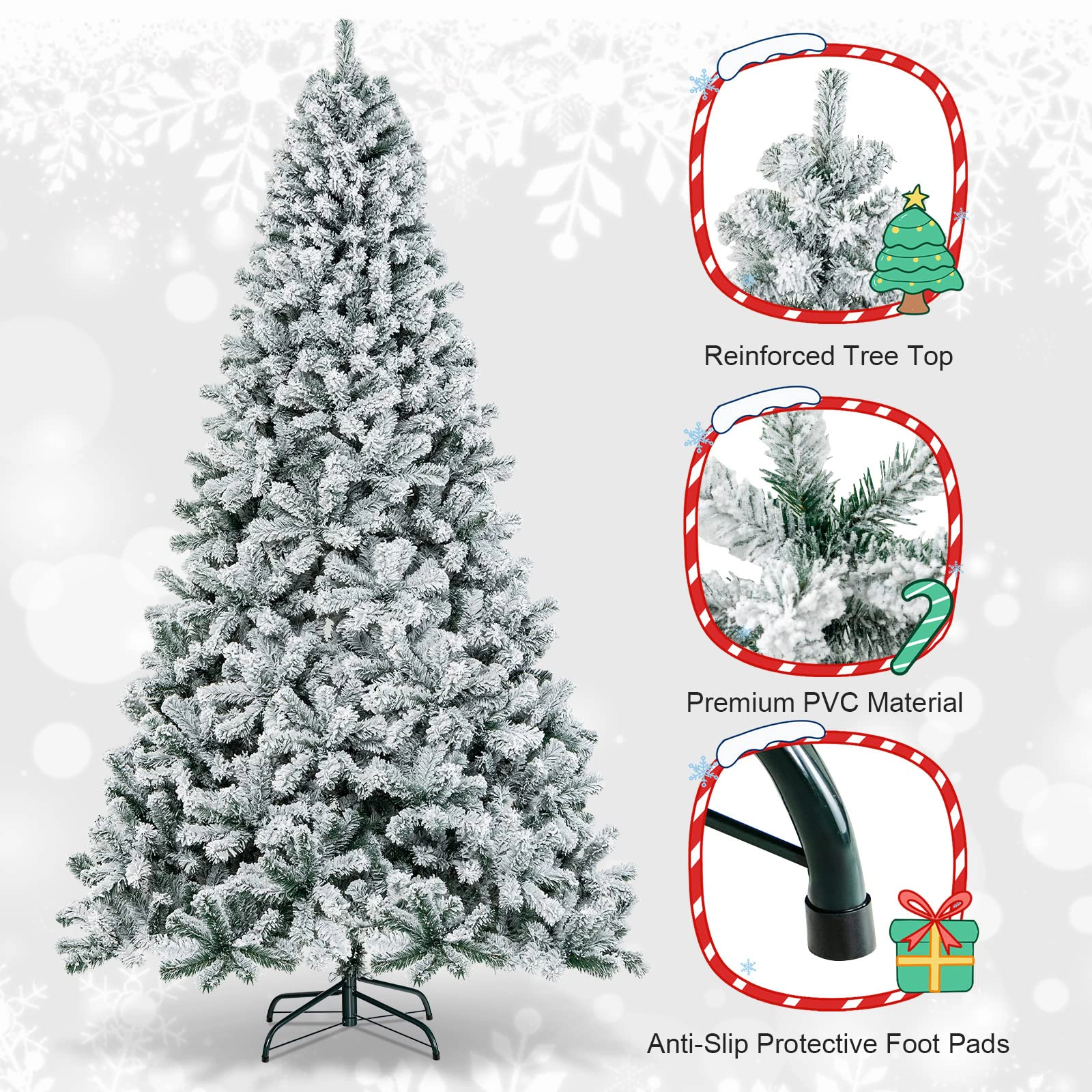Glintex 9-Ft Pre-Lit Snow Flocked Christmas Tree with 550 LED Lights, White