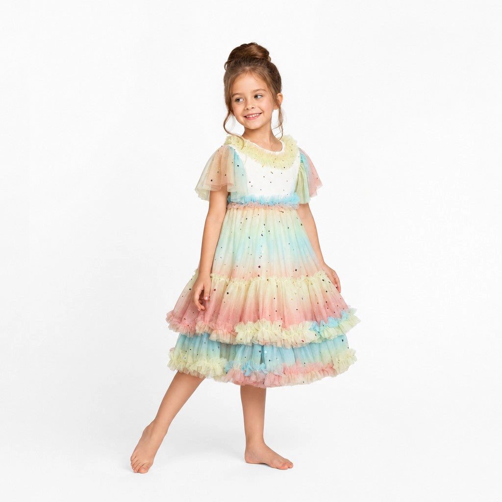 Faeella Girls Pastel Stardust Layered Tulle Birthday Dress