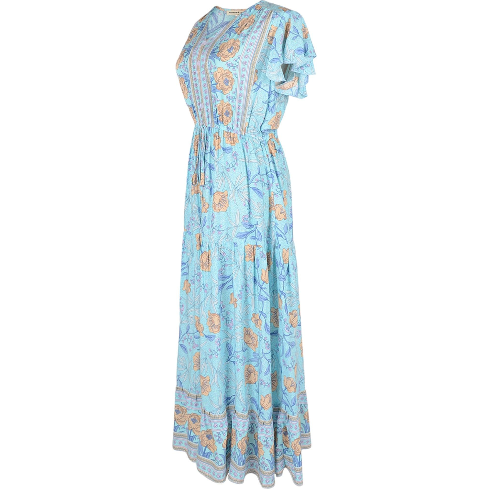 Anna-Kaci Women's Bohemian Paisley Floral Print Butterfly Sleeve V-Neck Midi Dress