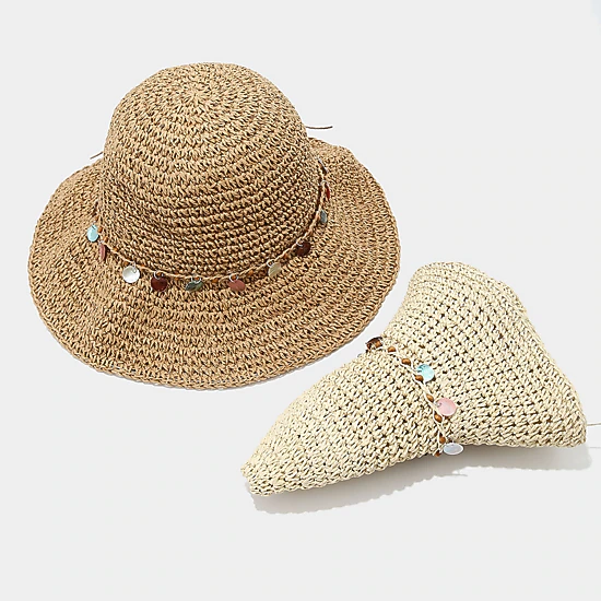 Anna-Kaci Womens Woven Straw Sun Hat with Beaded Band and Floppy Brim