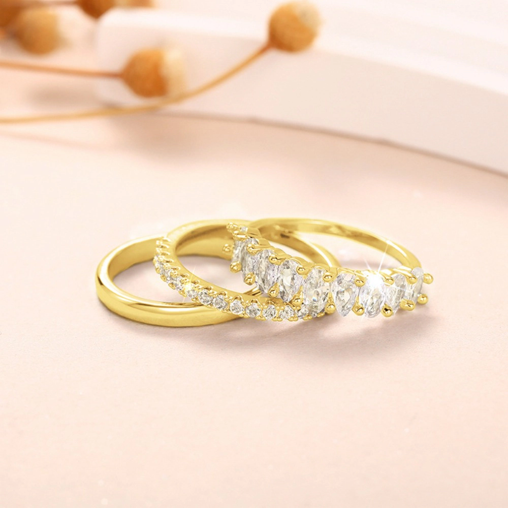 Women's Marquise Cubic Zirconia 2 Piece Stackable Wedding Band Ring Set