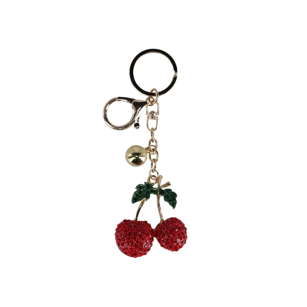 CTM® Women's Rhinestoned Cherry Bag Charm
