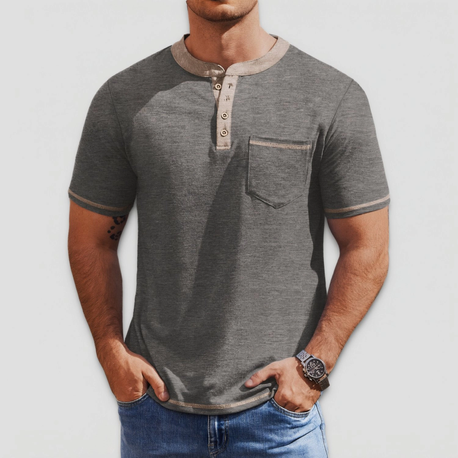 COOFANDY Men's Regular Fit Short Sleeve Henley Shirt