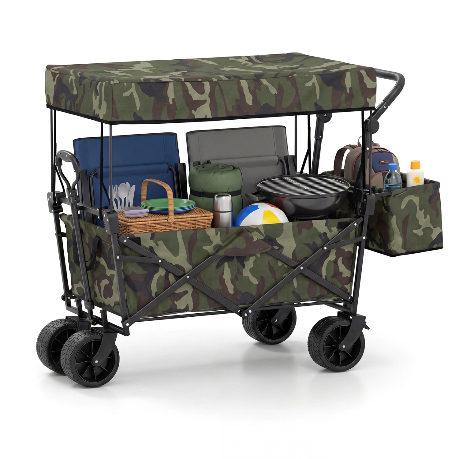 LJG Collapsible Wagon with Removable Canopy and Detachable Storage Bag