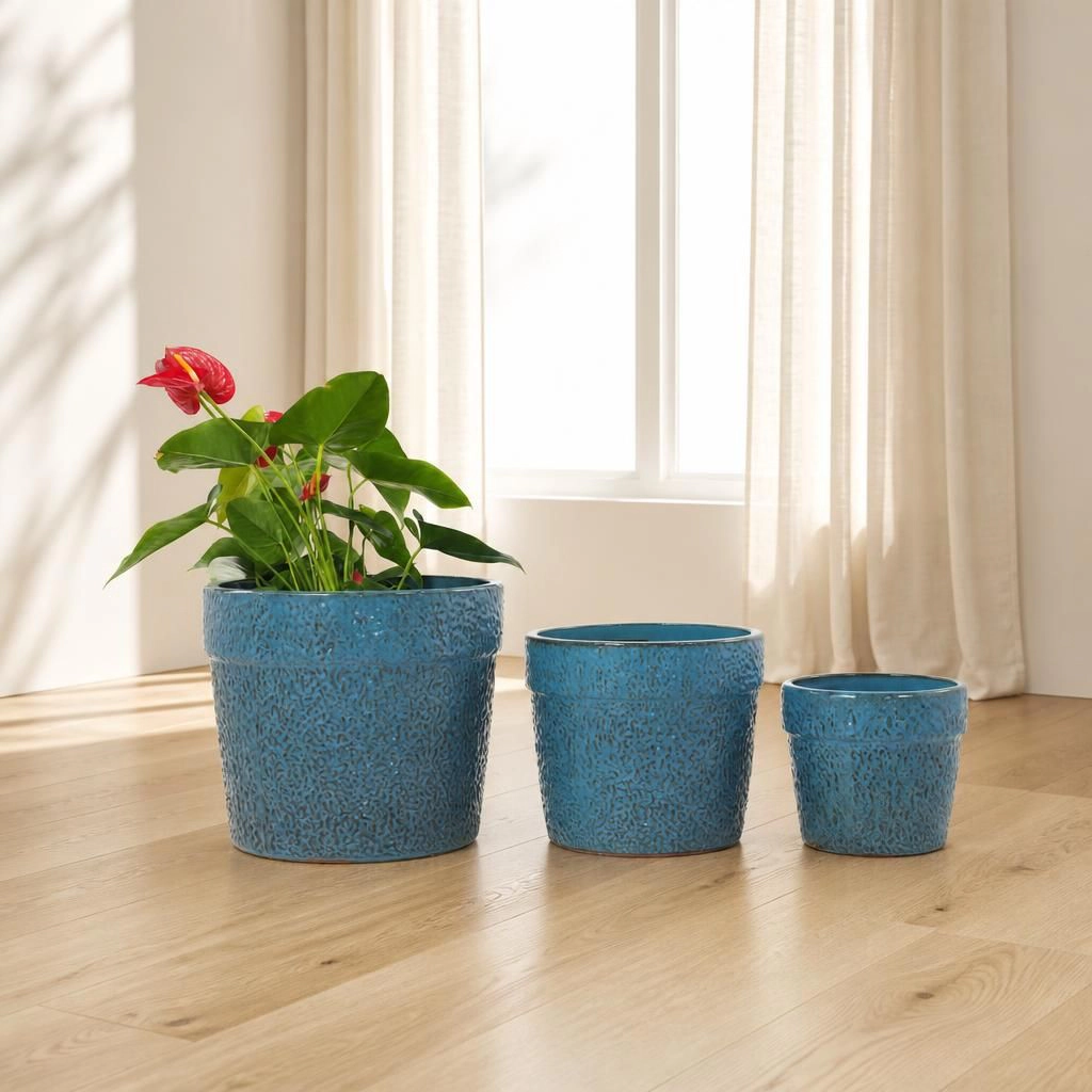 WOW PIONEER Large Round Ceramic Planter Pot for Patio Deck Porch Balcony Yard Indoor Outdoor