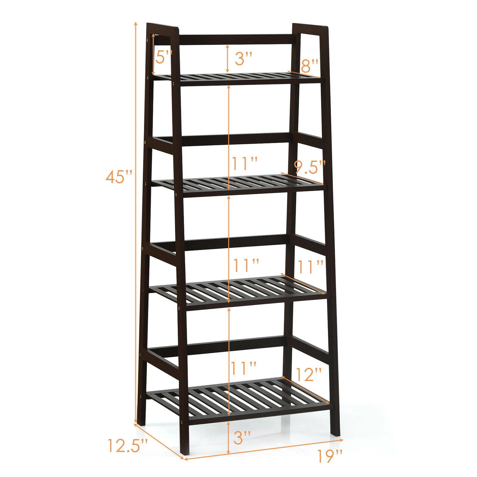 SUGIFT 4-Tier Bamboo Plant Rack with Guardrails Bamboo Shelf 22-lb Capacity Per Tier 19-in Wide 45-in Tall Brown