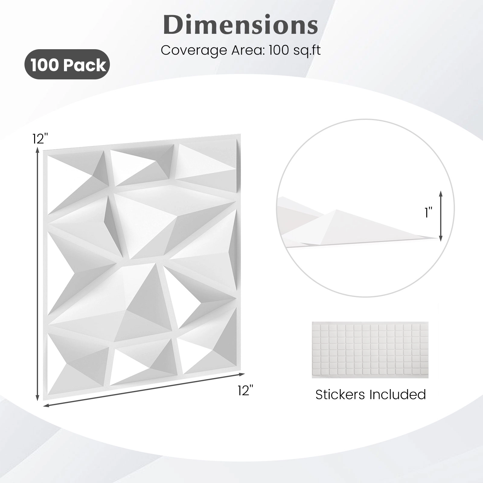 SUGIFT 100-Pack Diamond Pattern Waterproof PVC 3D Wall Panels 12-in x 12-in x 1-in 100 sq ft Coverage 16-lb White