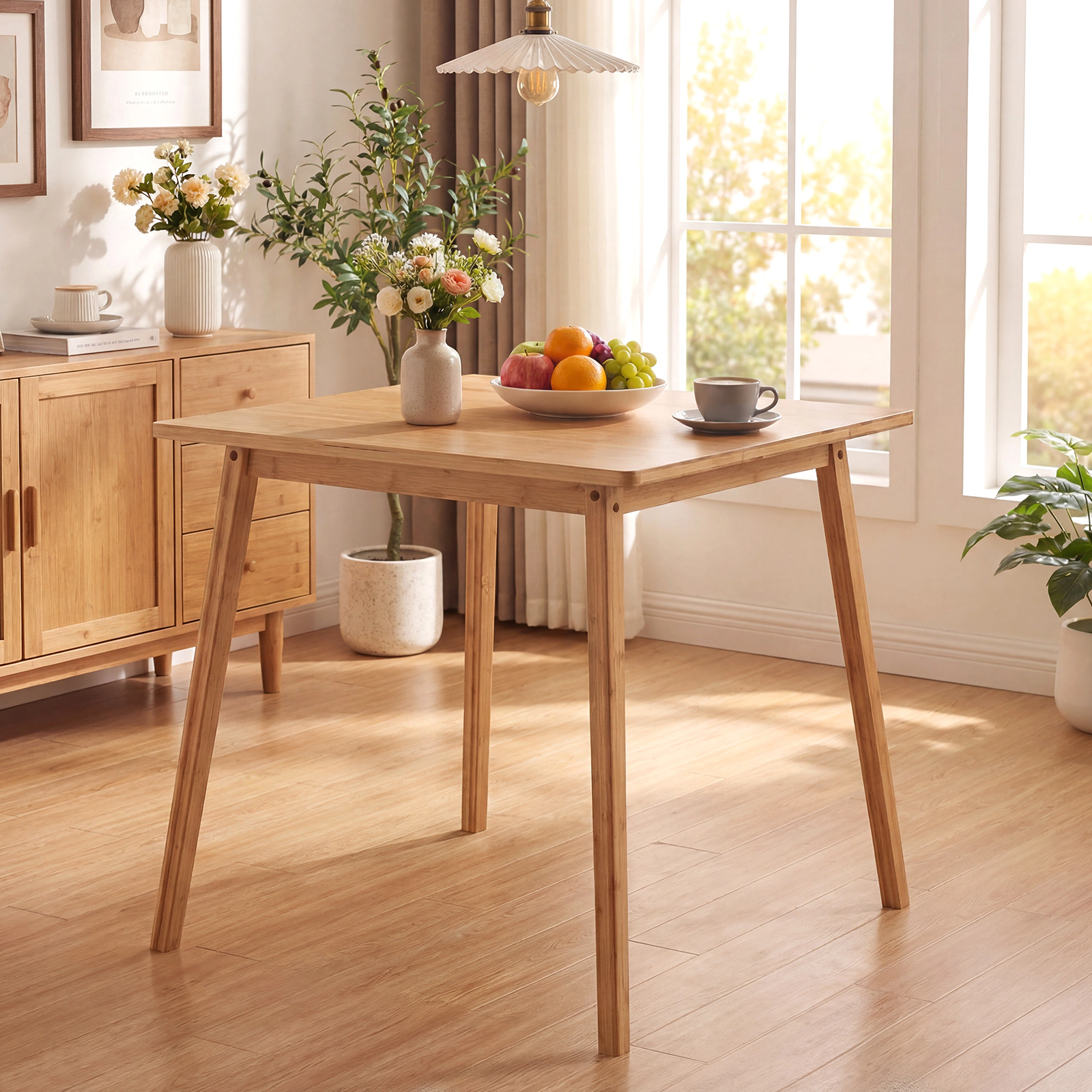 SUGIFT 27.5-in Square Bamboo Dining Table for 2-4 People 220-lb Capacity Natural