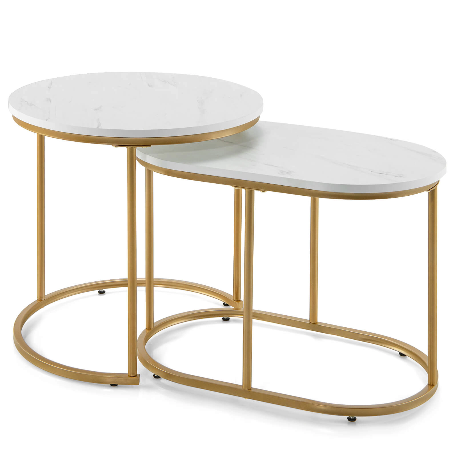 SUGIFT Modern Nesting Coffee Table Set of 2 with MDF Tops Accent Tables 22-lb and 44-lb Capacity Marble and Golden