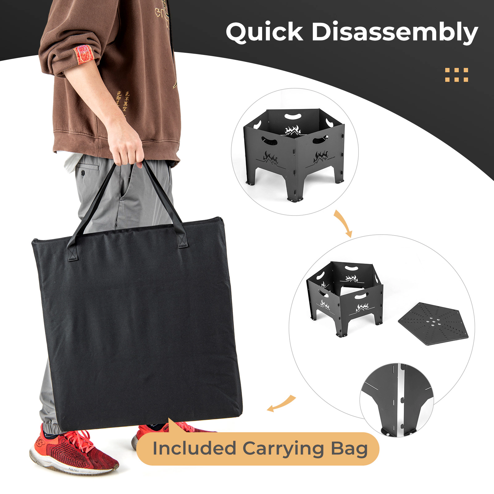 SUGIFT Black Storage Bag Carbon Steel 19-in Collapsible Portable Fire Pit