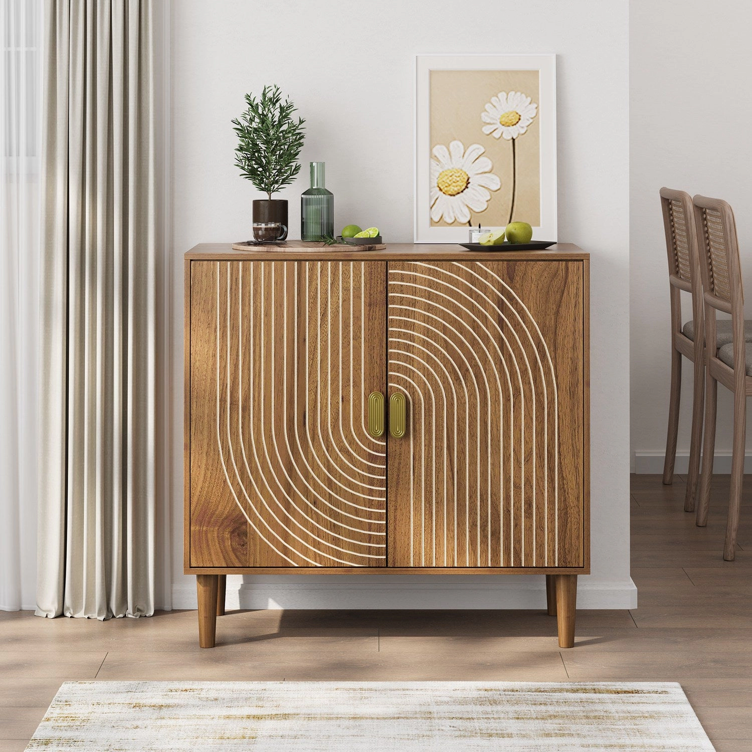 GBruno Line Groove Walnut Buffet Sideboard Cabinet
