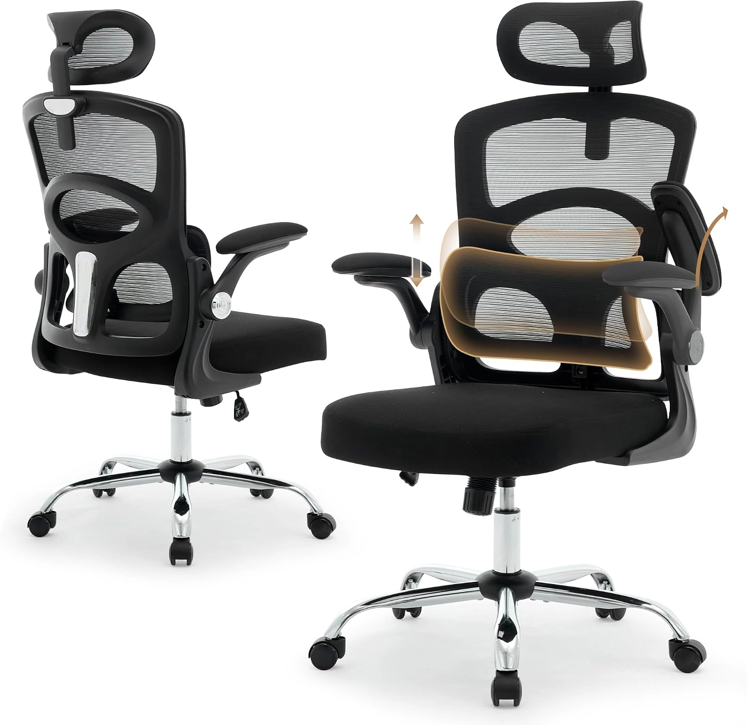 Ergonomic Mesh Office Chair, Adjustable Headrest, Comfortable Desk Chair, with 4-Level Lumbar Support
