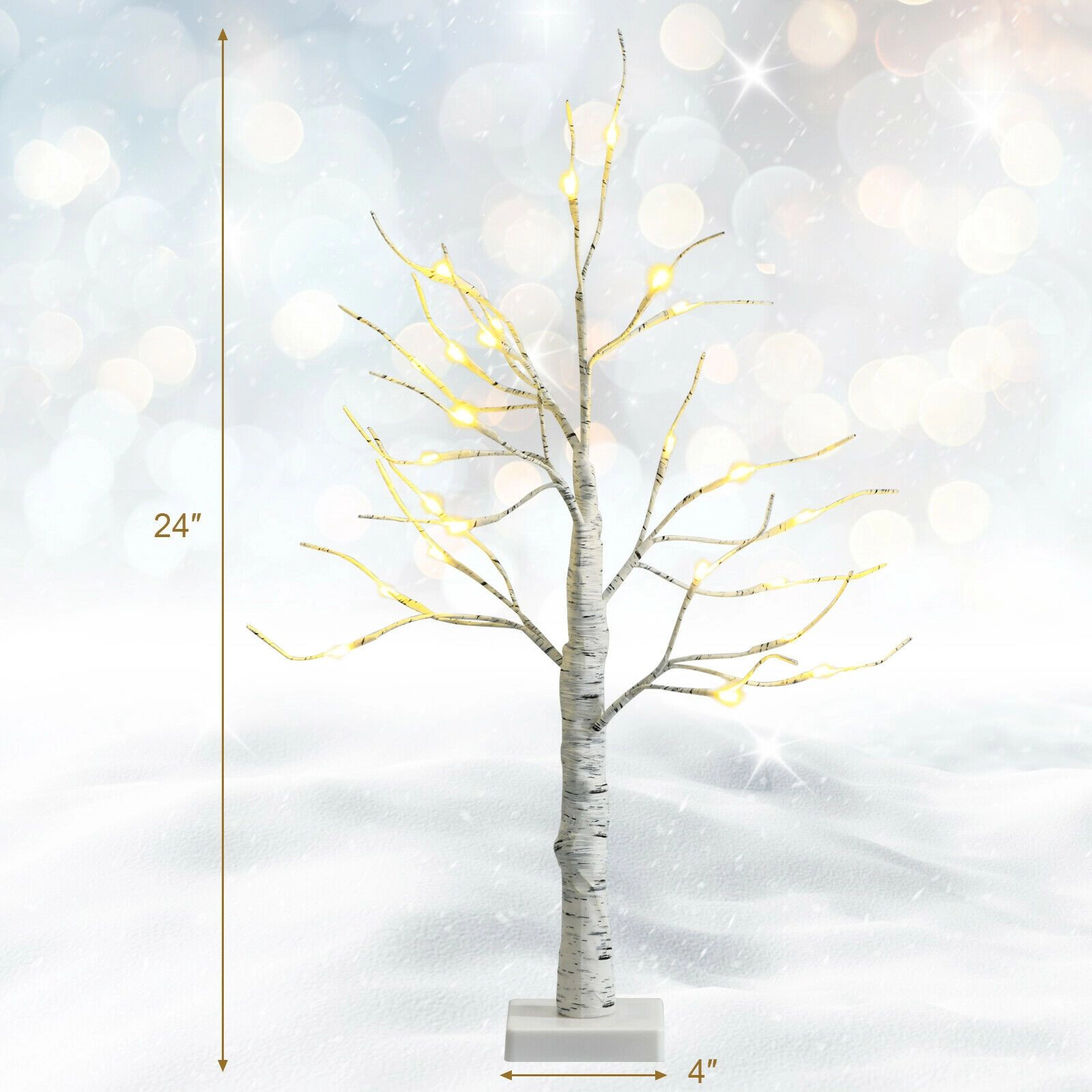 SlickBlue Mini Artificial Birch Tree with Bendable Branches and LED Lights
