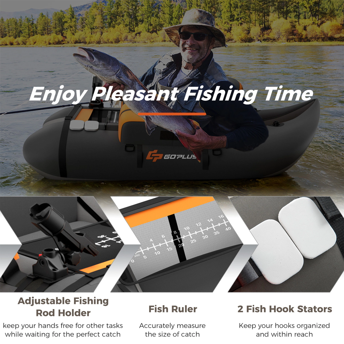 SUGIFT Adult Gray Fishing Float Tube with Storage Pockets Fish Ruler and Foot Pump 53-in W 350-lb Load Capacity